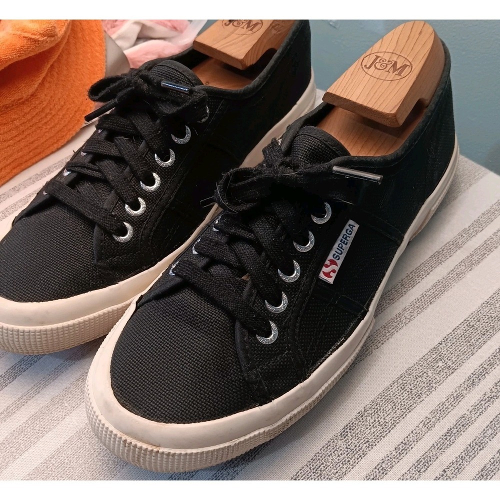 Superga 2750 Cotu Classics Black Canvas Low-Top Athletic Sneakers w White Soles